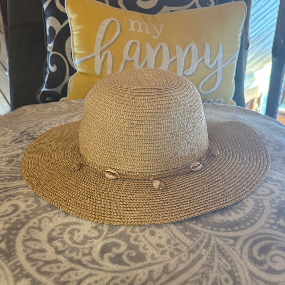 Vince Camuto Tan Straw Hat with Shell Details